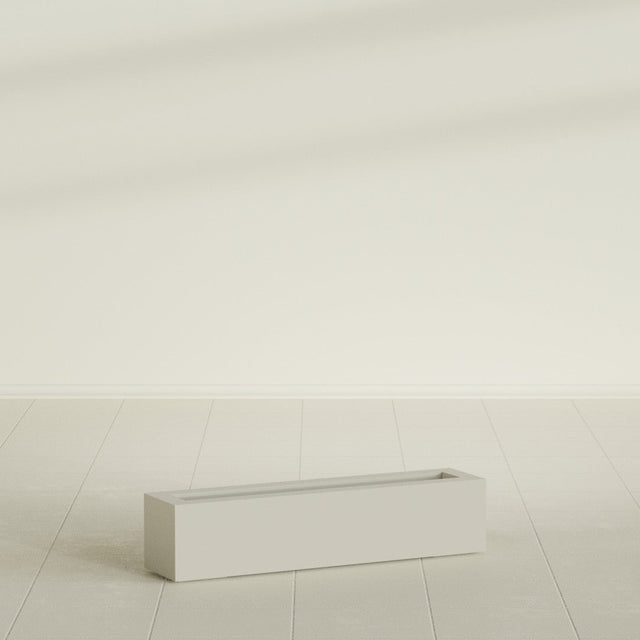 Salon Box Planter in Satin Beige, 36" Long, shown empty