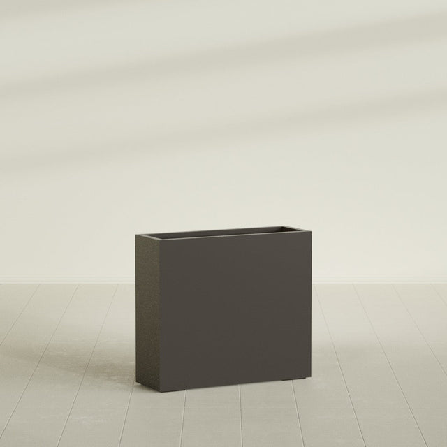 Delray Rectangular Planter in Matte Dark Brown, 36"L × 12"D × 32"H, shown empty