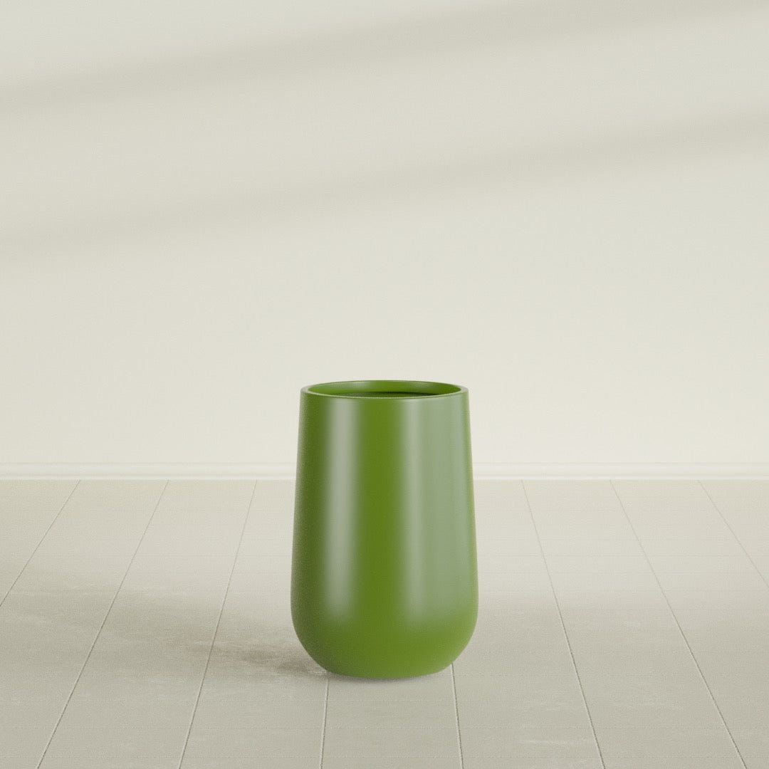 Hayden Urn Planter in Satin Green, 12"D × 20"H, shown empty