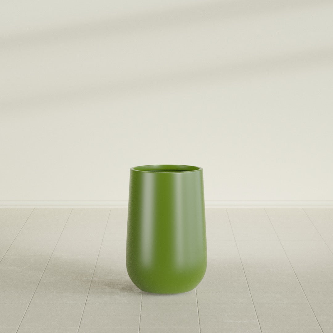 Hayden Urn Planter in Satin Green, 12"Diam × 20"H, shown empty