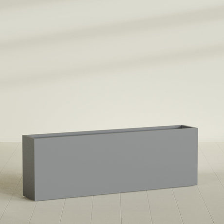 Hollywood Narrow Rectangular Planter in Matte Gunmetal, 72"L × 12"D × 24"H, shown empty