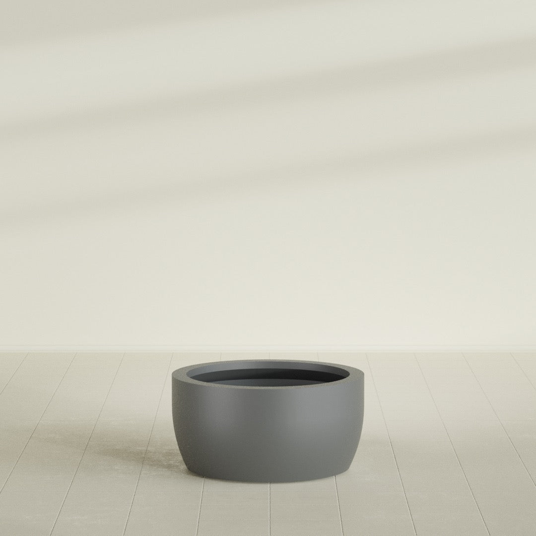 Casablanca Bowl Planter in Matte Gunmetal, 30"D × 15"H, shown empty