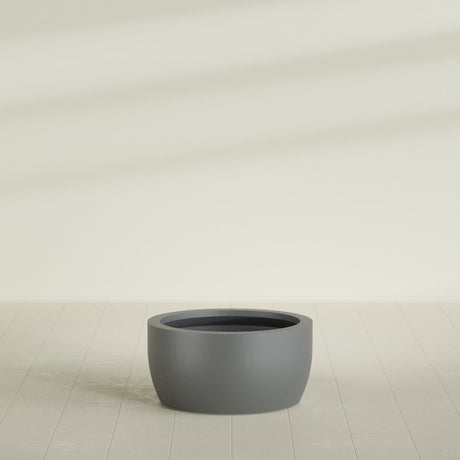 Casablanca Bowl Planter in Matte Gunmetal, 30"D × 15"H, shown empty