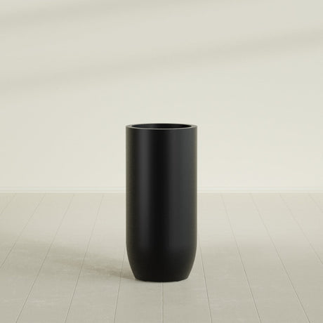 Saint Tropez Bullet Round Planter in Matte Black, 20"D × 43"H, shown empty