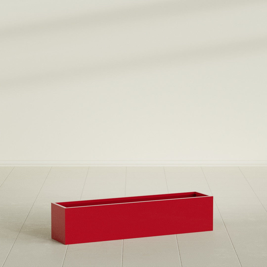 Monaco Rectangle Planter in Gloss Red, 32"L, shown empty