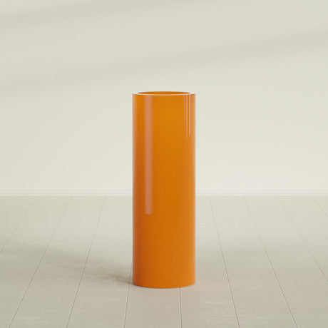 Corry Cylinder Planter in Gloss Tangerine, 12"D × 36"H, shown empty