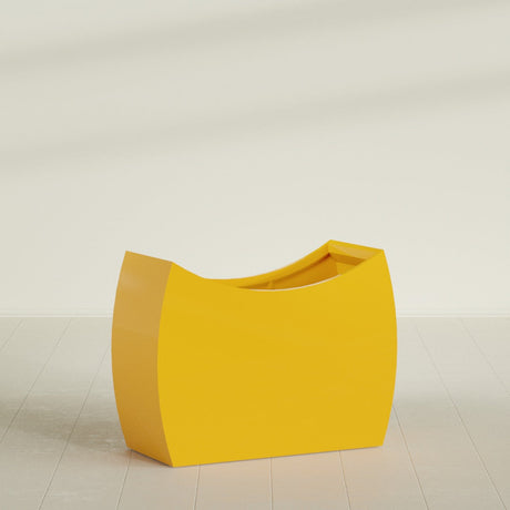 Seoul Curved Planter in Gloss Saffron, 48"L × 20"D × 36"H, shown empty