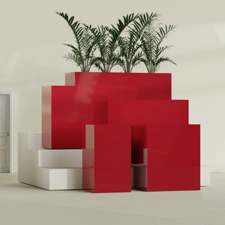 Darwin Rectangular fiberglass planter in Gloss Red, size range, in a sunlit interior