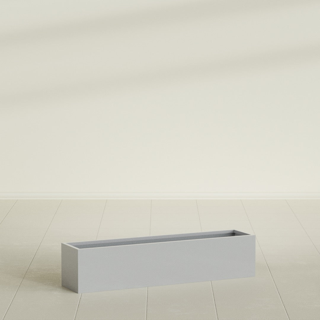 Monaco Rectangle Planter in Metallic Silver, 32"L, shown empty