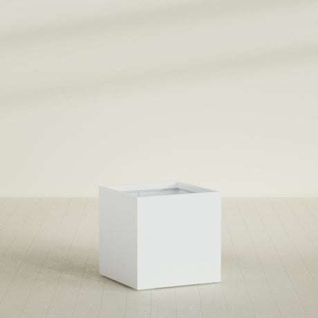 Montroy Cube Planter in Matte Bright White, 36", shown empty