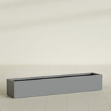Cuba Low Rectangular Planter in Matte Gunmetal, 72"L × 14"D × 12"H, shown empty