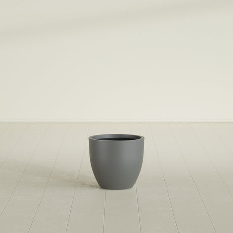 Wannsee Round Planter in Matte Gunmetal, 22"D × 19"H, shown empty