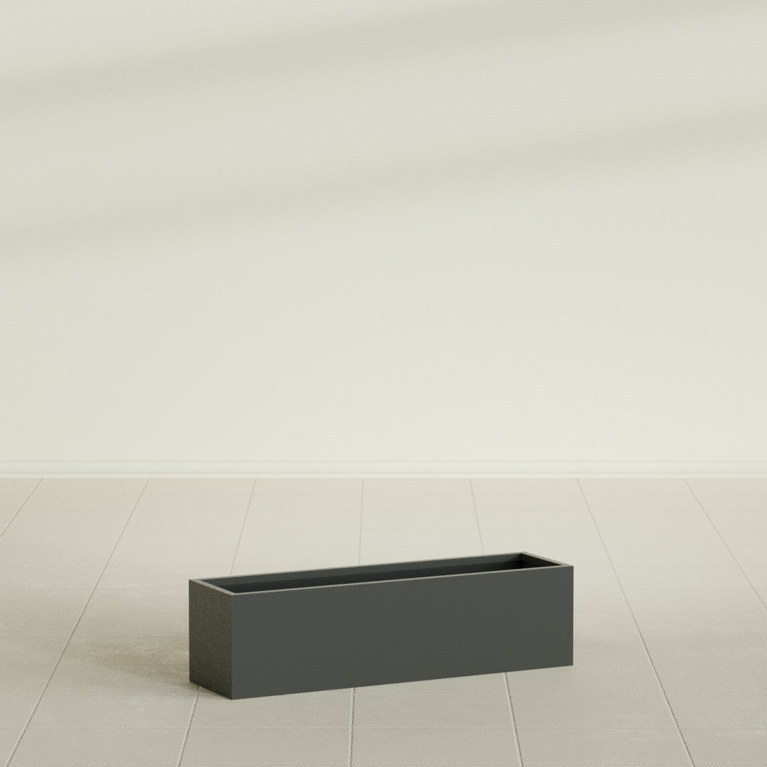Monaco Rectangle Planter in Matte Charcoal, 26"L, shown empty