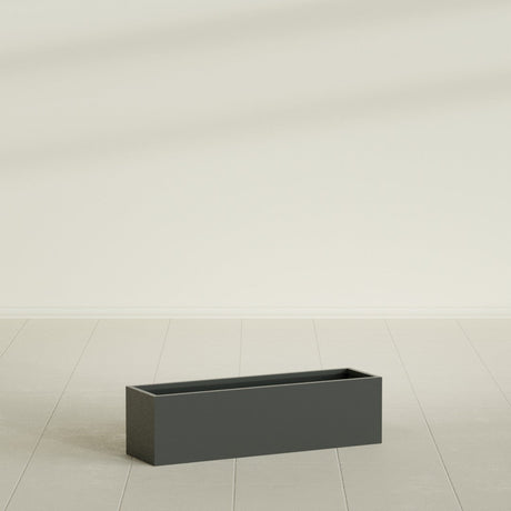 Monaco Rectangle Planter in Matte Charcoal, 26"L, shown empty