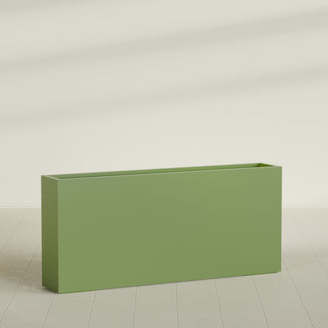 Delray Rectangular Planter in Satin Green, 72"L × 12"D × 32"H, shown empty