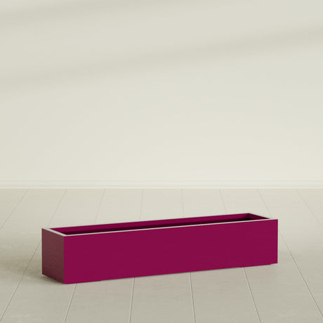 Cuba Low Rectangular Planter in Gloss Eggplant, 60"L × 14"D × 12"H, shown empty