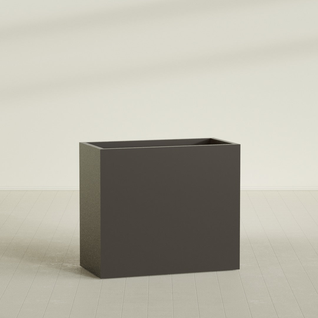 Darwin Rectangular Planter in Matte Dark Brown, 48"L × 24"D × 42"H, shown empty