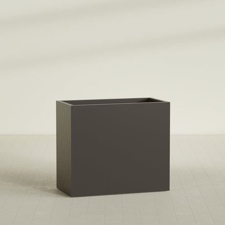 Darwin Rectangular Planter in Matte Dark Brown, 48"L × 24"D × 42"H, shown empty