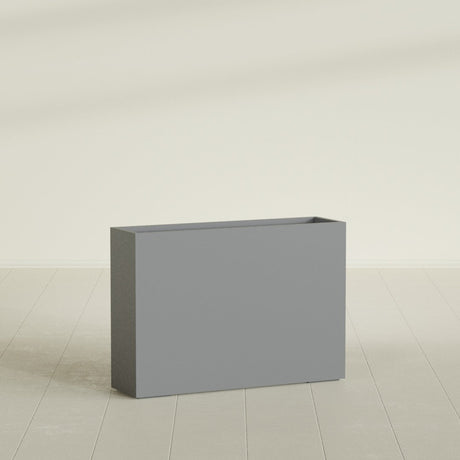 Perth Rectangular Planter in Matte Gunmetal, 60"L × 16"D × 42"H, shown empty