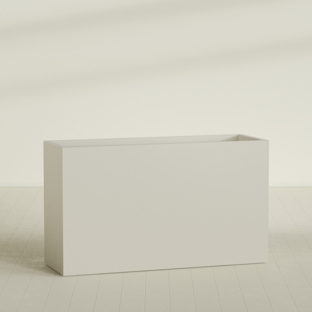 Darwin Rectangular Planter in Satin Beige, 72"L × 24"D × 42"H, shown empty
