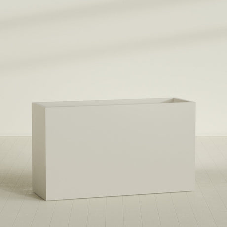 Darwin Rectangular Planter in Satin Beige, 72"L × 24"D × 42"H, shown empty