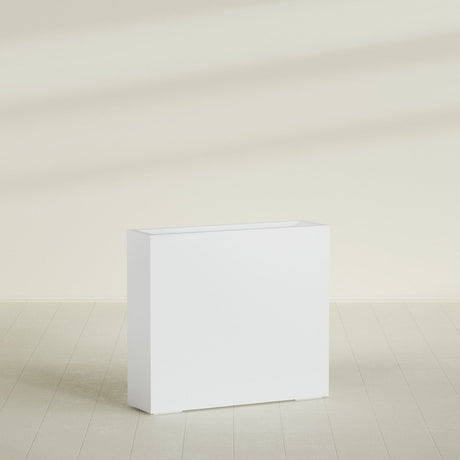 Amesbury Narrow Rectangular Planter in Gloss Bright White, 36"L × 10"D × 32"H, shown empty