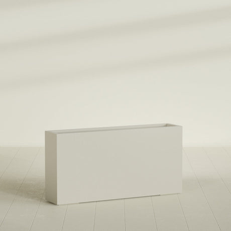Milano Narrow Rectangular Planter in Satin Beige, 48"L × 10"D × 24"H, shown empty