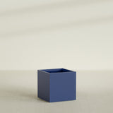 Montroy Cube Planter in Matte Cobalt Blue, 32", shown empty