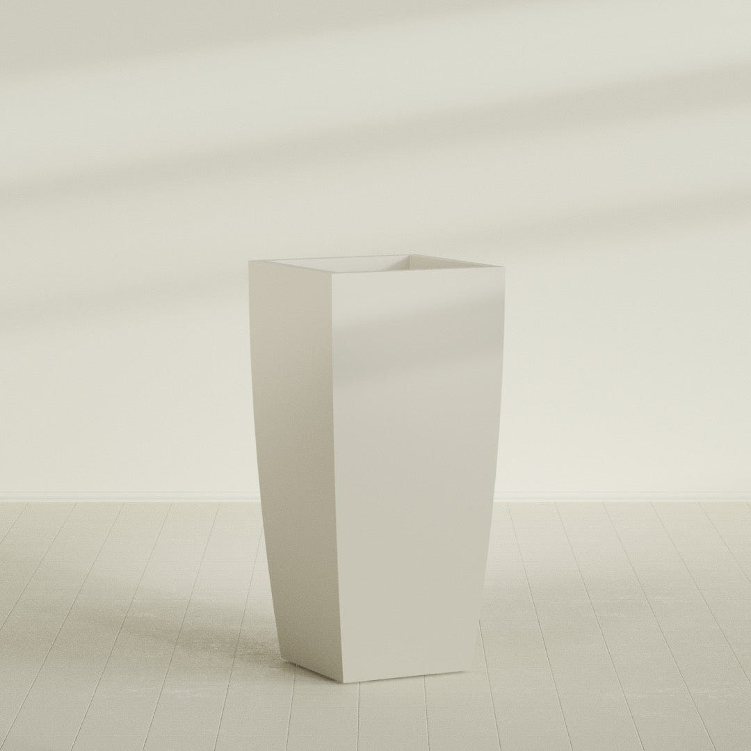 Toulan Tapered Square Planter in Satin Beige, 28"W × 60"H, shown empty