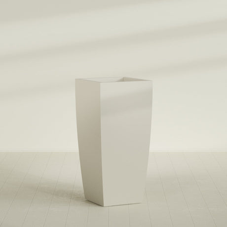 Toulan Tapered Square Planter in Satin Beige, 28"W × 60"H, shown empty