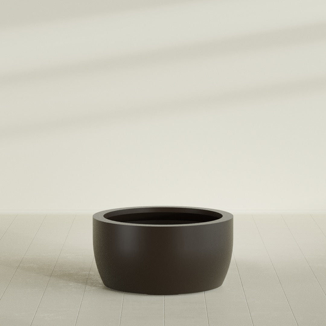 Casablanca Bowl Planter in Matte Dark Brown, 36"D × 18"H, shown empty