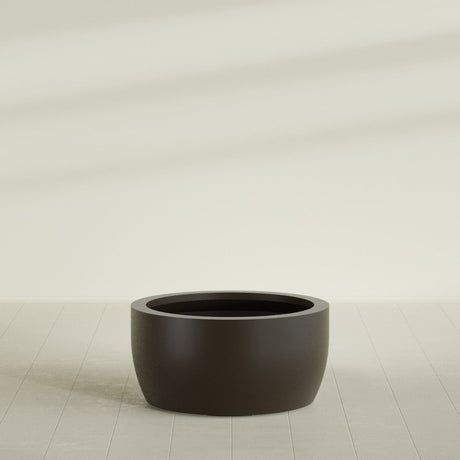 Casablanca Bowl Planter in Matte Dark Brown, 36"D × 18"H, shown empty