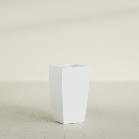 Toulan Tapered Square Planter in Matte Bright White, 16"W × 30"H, shown empty