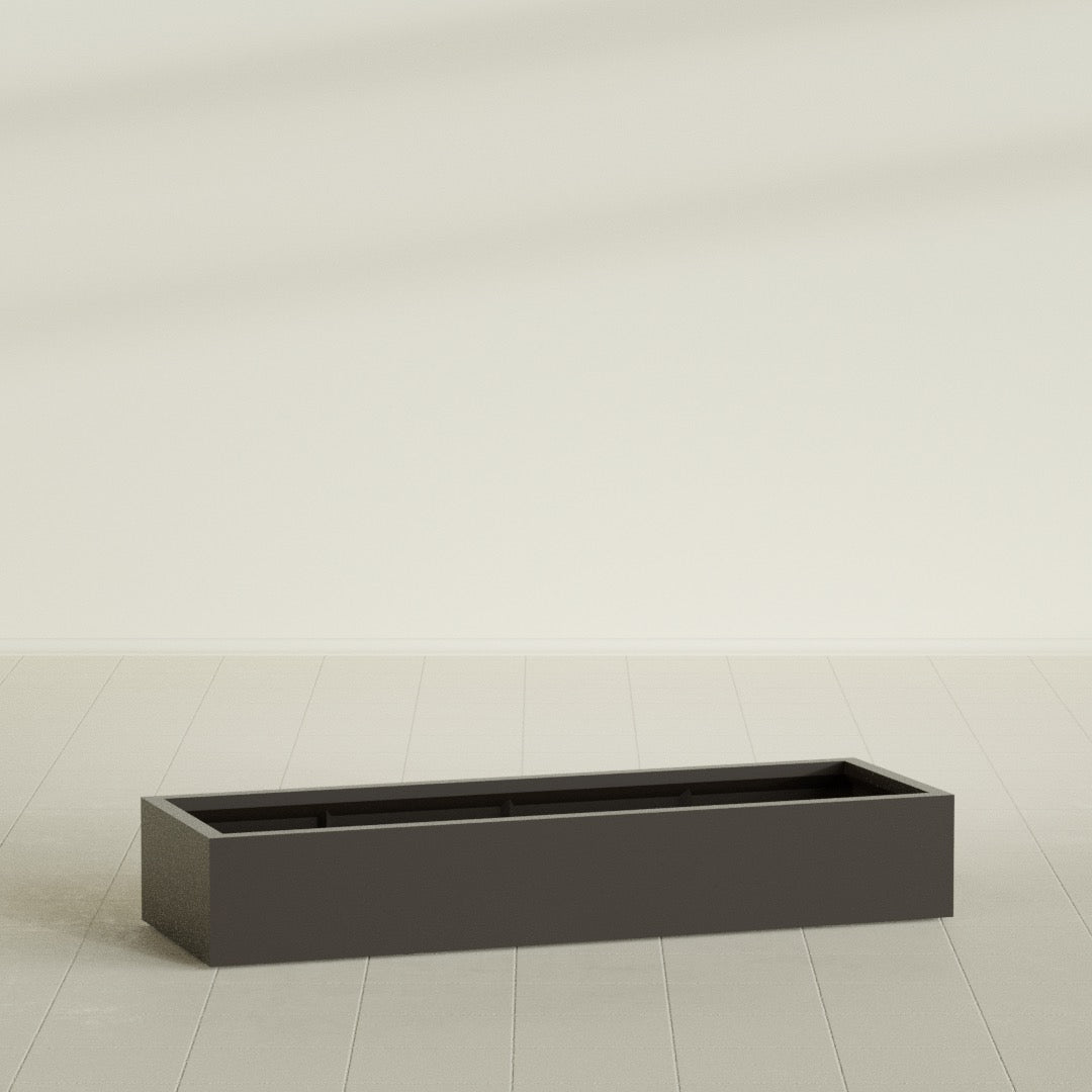 Antwerp Rectangular Planter in Matte Dark Brown, 72"L × 24"D × 12"H, shown empty
