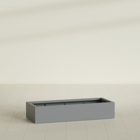 Antwerp Rectangular Planter in Matte Gunmetal, 60"L × 24"D × 12"H, shown empty