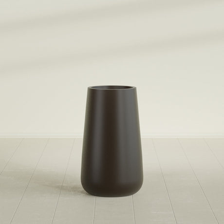 Saigon Tapered Round Planter in Matte Dark Brown, 19"D × 42"H, shown empty