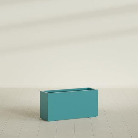 Hollywood Narrow Rectangular Planter in Satin Seafoam Green, 36"L × 12"D × 24"H, shown empty