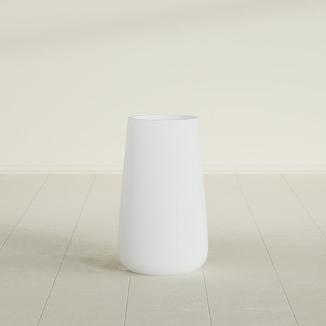 Saigon Tapered Round Planter in Gloss Bright White, 14"D × 30"H, shown empty