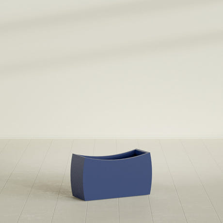 Seoul Curved Planter in Matte Cobalt Blue, 32"L × 12"D × 18"H, shown empty