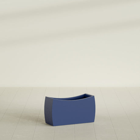 Seoul Curved Planter in Matte Cobalt Blue, 32"L × 12"D × 18"H, shown empty