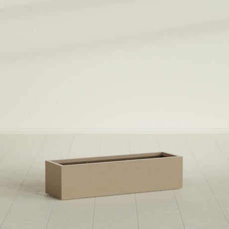 Cuba Low Rectangular Planter in Gloss Metallic Gold, 48"L × 14"D × 12"H, shown empty