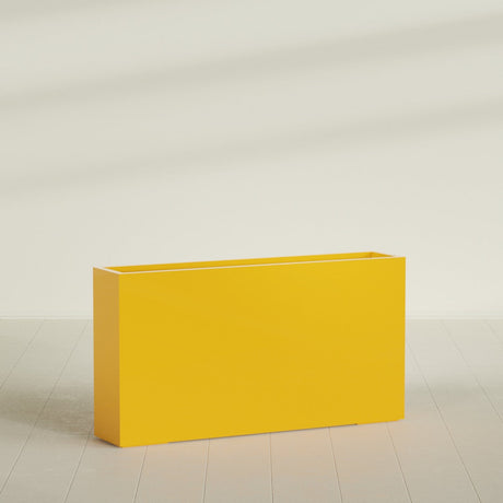 Delray Rectangular Planter in Gloss Saffron, 60"L × 12"D × 32"H, shown empty