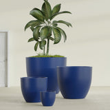 Wannsee Round fiberglass planter in Matte Cobalt Blue, size range, in a sunlit interior