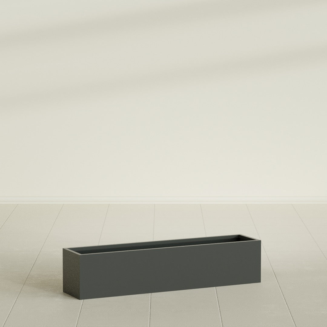 Monaco Rectangle Planter in Matte Charcoal, 32"L, shown empty
