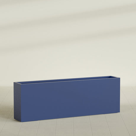 Hollywood Narrow Rectangular Planter in Matte Cobalt Blue, 72"L × 12"D × 24"H, shown empty