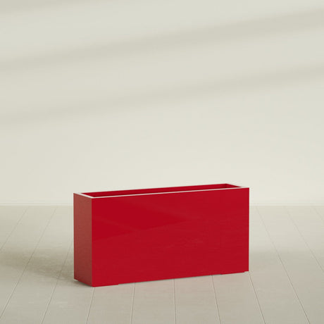 Hollywood Narrow Rectangular Planter in Gloss Red, 48"L × 12"D × 24"H, shown empty