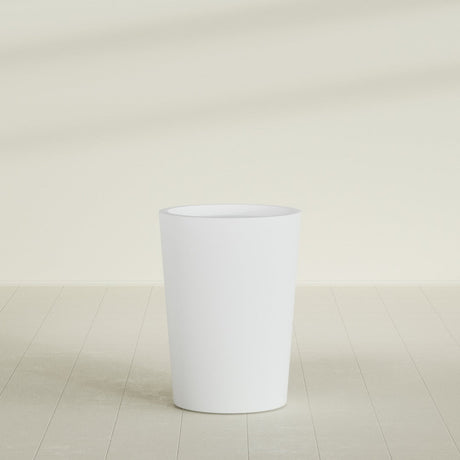 Tegel Round Tapered Planter in Gloss Bright White, 22"D × 30"H, shown empty