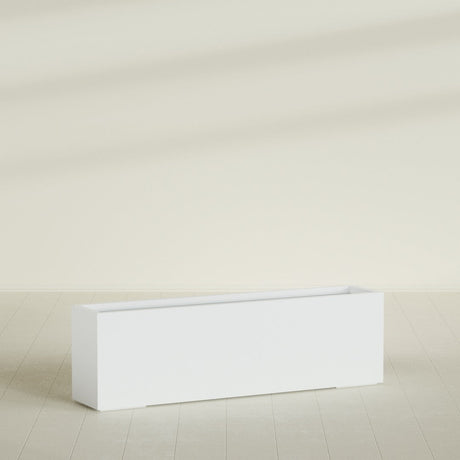 Miami Narrow Rectangular Planter in Matte Bright White, 60"L × 12"D × 18"H, shown empty