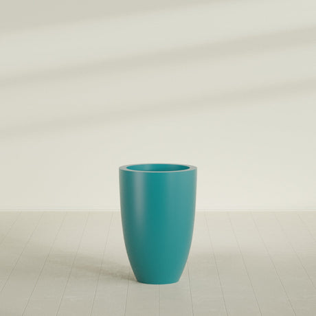 Brannan Tapered Round Planter in Satin Seafoam Green, 24"D × 35"H, shown empty