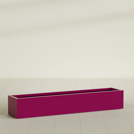 Cuba Low Rectangular Planter in Gloss Eggplant, 72"L × 14"D × 12"H, shown empty